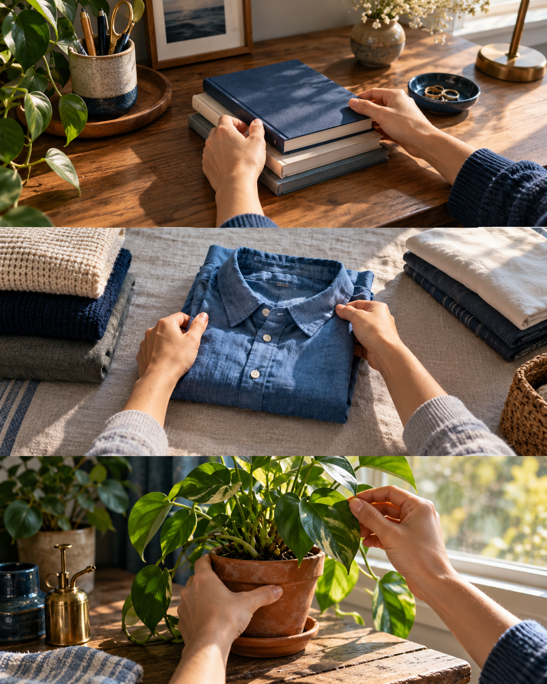 Actividades en primera persona: organizar libros, doblar ropa y cuidar plantas